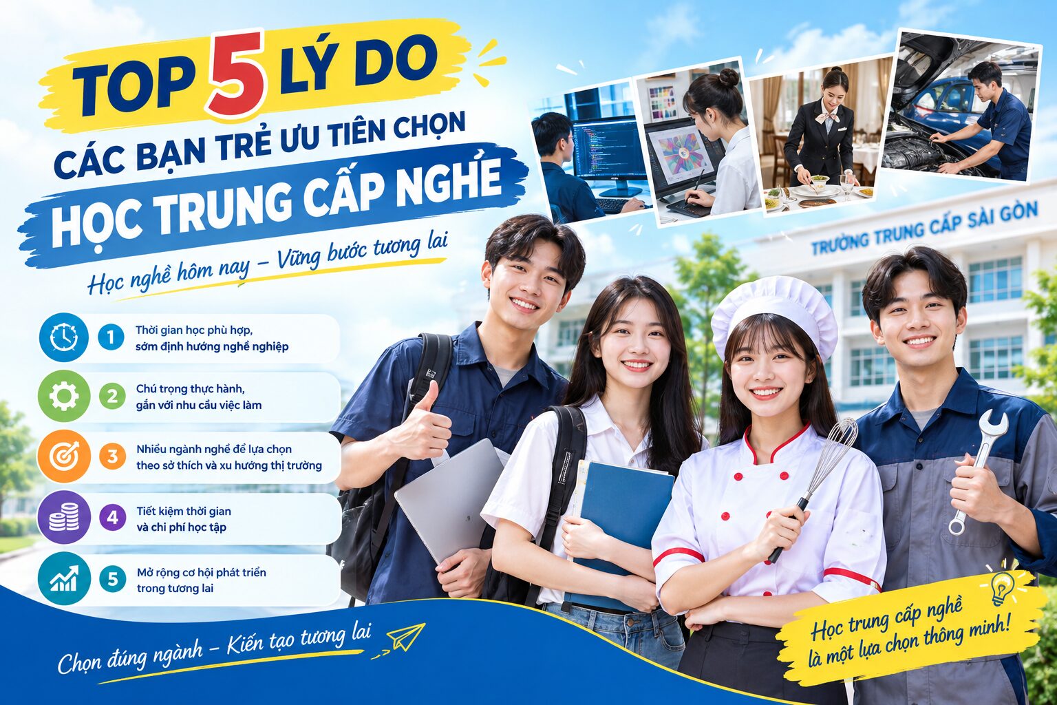 TOP 5 LÝ DO CÁC BẠN TRẺ ƯU TIÊN CHỌN HỌC TRUNG CẤP NGHỀ